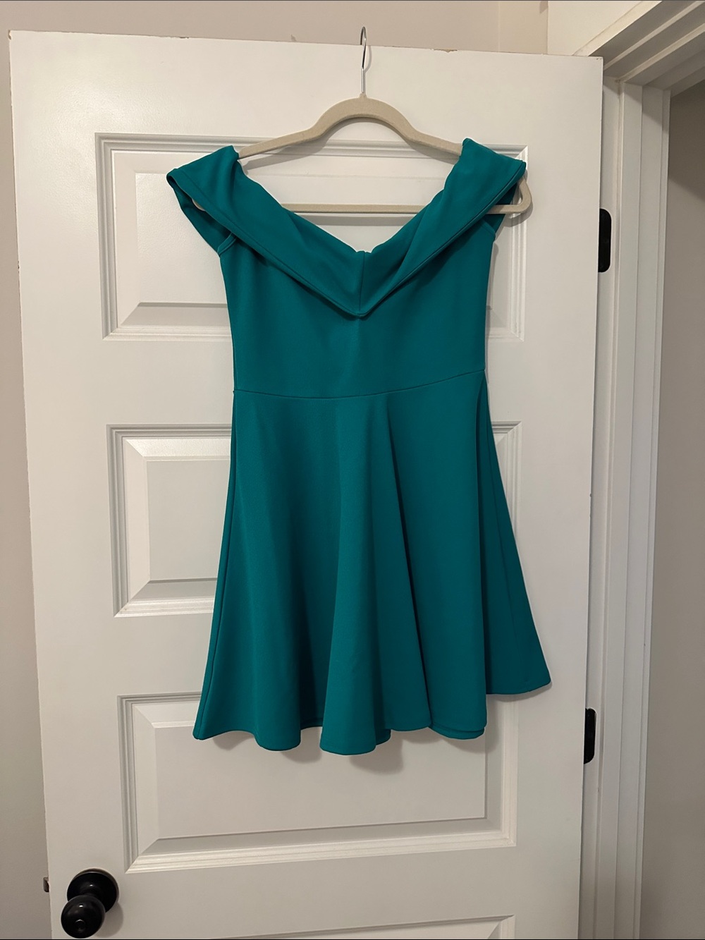 Green Off-Shoulder Fit & Flare Dress